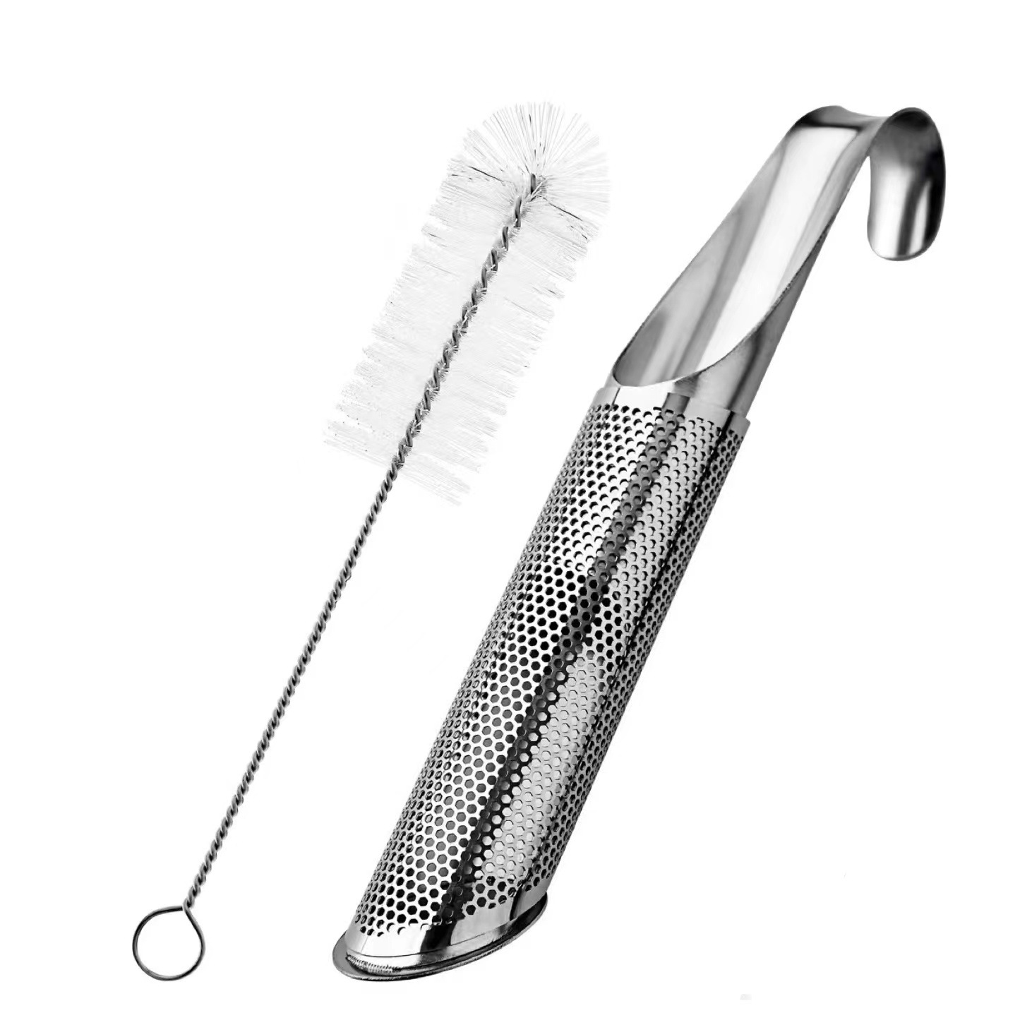 Stainless steel tea infuser tube with cleaning brush